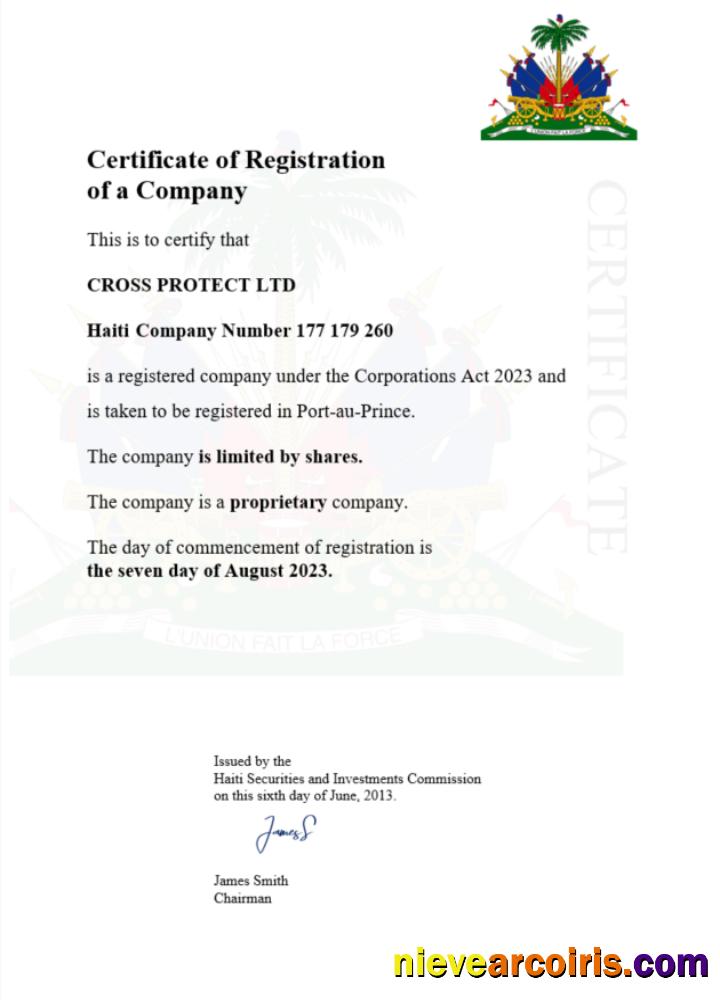 Haiti certificate of registration
